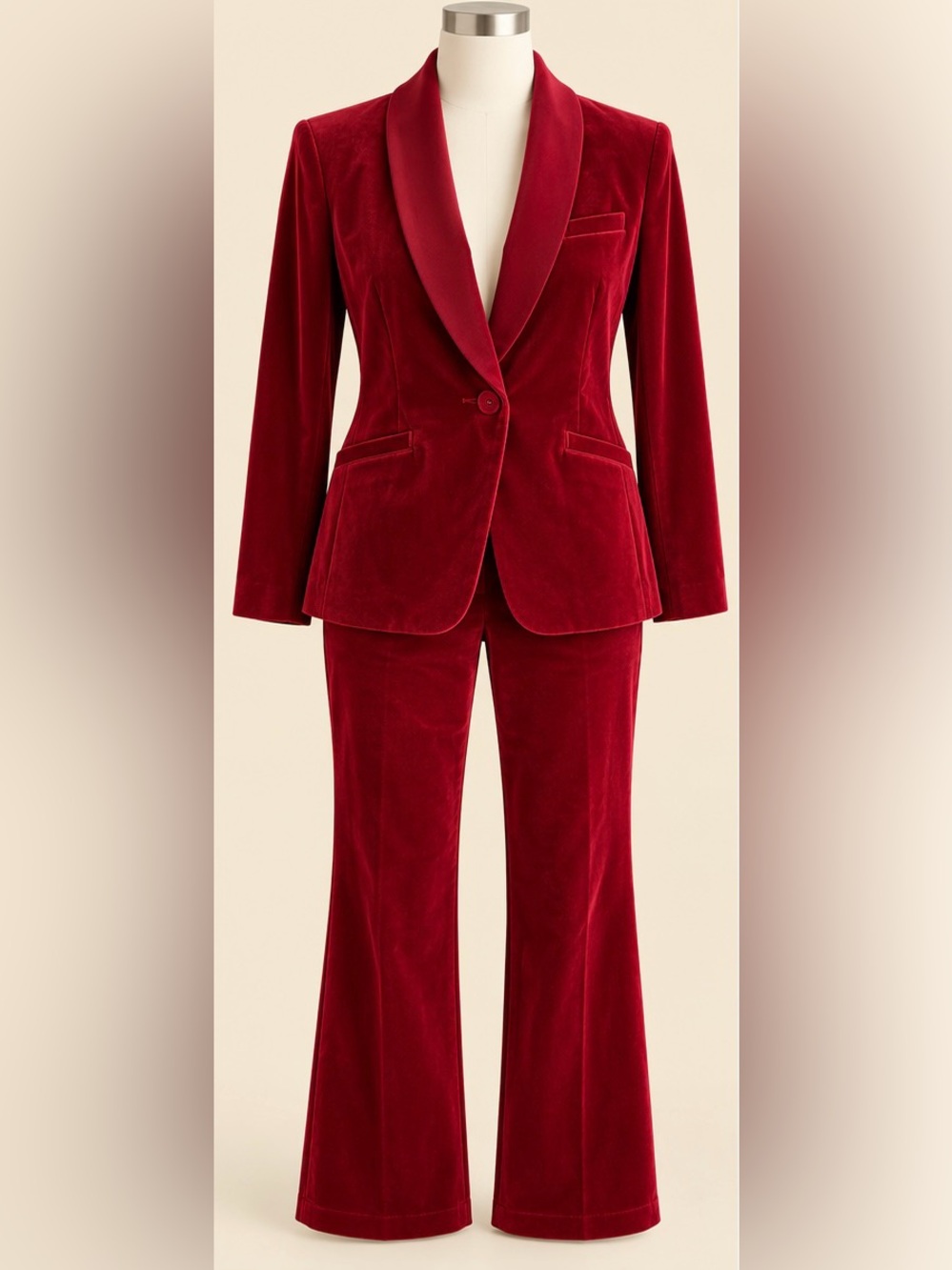 CAbi Ford Red Velvet Suit Set XS 2 Jacket Trouser Holiday Party - Picture 2 of 15